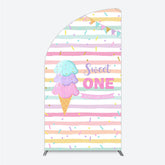 Aperturee - Aperturee Sweet One First Birthday Half Moon Arch Backdrop for Girl Ice Cream Cone and Sprinkles Pastel Here’s The Scoop Party