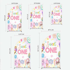 Aperturee - Aperturee Sweet One First Birthday Half Moon Arch Backdrop Ice Cream and Candy Land Party Girls Donut and Lollipop Photo Prop
