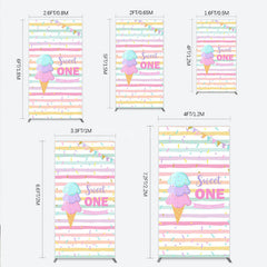 Aperturee - Aperturee Sweet One First Birthday Rectangle Backdrop for Girl Ice Cream Cone and Sprinkles Pastel Here’s The Scoop Party Banner