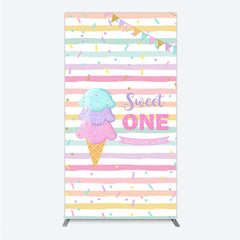 Aperturee - Aperturee Sweet One First Birthday Rectangle Backdrop for Girl Ice Cream Cone and Sprinkles Pastel Here’s The Scoop Party Banner