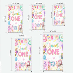Aperturee - Aperturee Sweet One First Birthday Rectangle Backdrop Ice Cream and Candy Land Party Girls Donut and Lollipop Photo Prop Decor