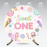 Aperturee Aperturee Sweet One First Birthday Round Backdrop Ice Cream and Candy Land Party Girls Donut and Lollipop Photo Prop Decor
