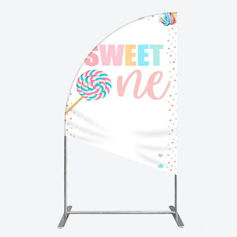 Aperturee - Aperturee Sweet One Pastel Candy Dessert Half Moon Arch Backdrop Colorful First Birthday Party Decoration