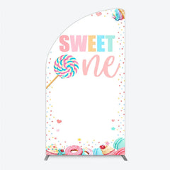 Aperturee - Aperturee Sweet One Pastel Candy Dessert Half Moon Arch Backdrop Colorful First Birthday Party Decoration