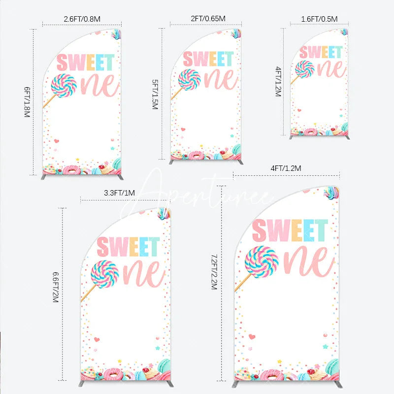 Aperturee - Aperturee Sweet One Pastel Candy Dessert Half Moon Arch Backdrop Colorful First Birthday Party Decoration