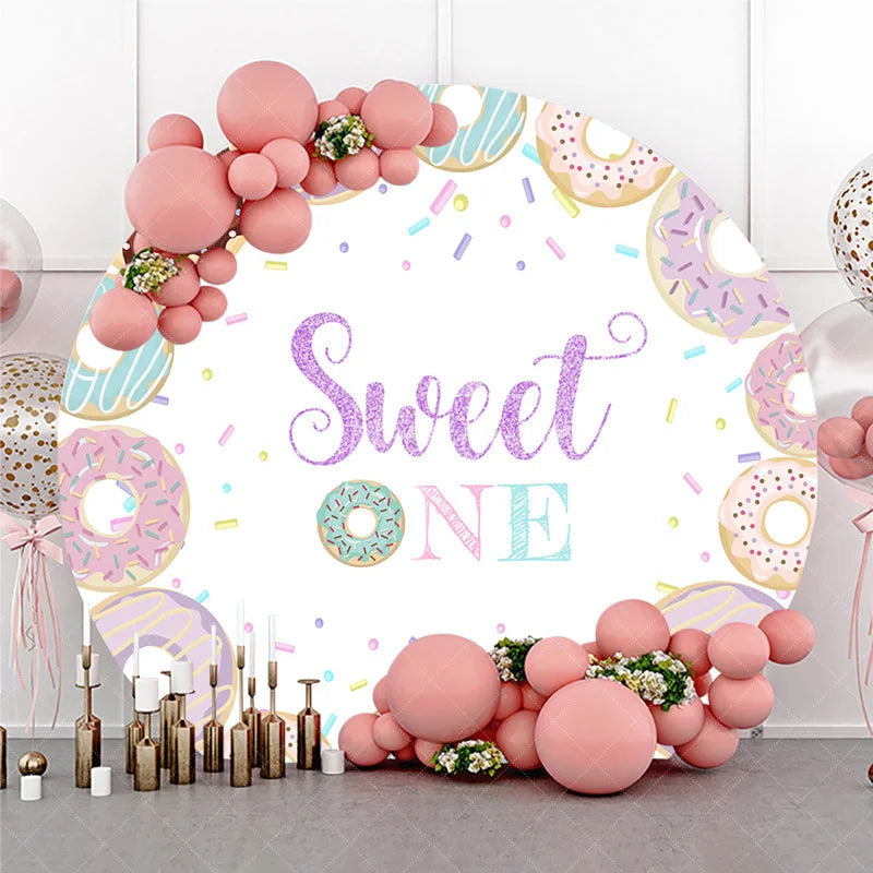 Aperturee - Aperturee Sweet ONE Pastel Donut Round Backdrop with Colorful Sprinkles Cute First Birthday Celebration Party Decor