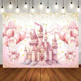 Aperturee - Aperturee Sweet Pink Balloon Castle Happy Birthday Backdrop