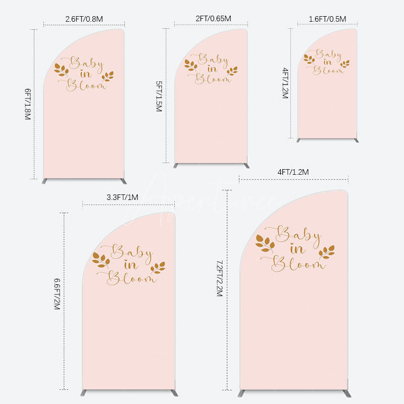 Aperturee - Aperturee Sweet Pink Boho Leaves Baby Shower Half Moon Arch Backdrop