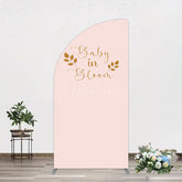 Aperturee - Aperturee Sweet Pink Boho Leaves Baby Shower Half Moon Arch Backdrop