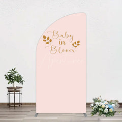 Aperturee - Aperturee Sweet Pink Boho Leaves Baby Shower Half Moon Arch Backdrop