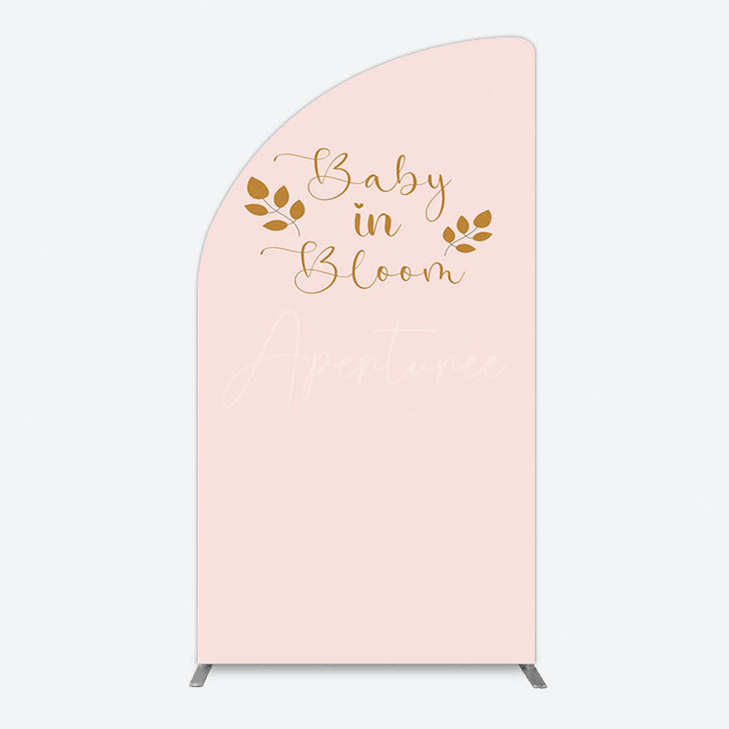 Aperturee - Aperturee Sweet Pink Boho Leaves Baby Shower Half Moon Arch Backdrop