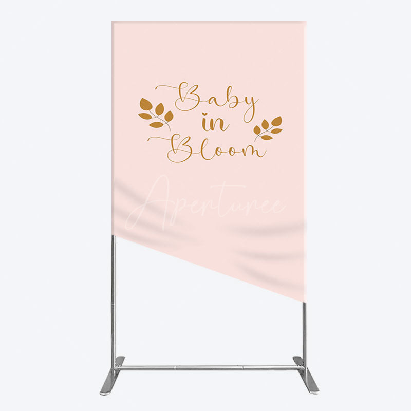 Aperturee - Aperturee Sweet Pink Boho Leaves Baby Shower Rectangle Backdrop
