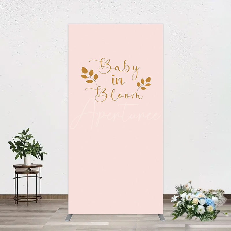 Aperturee - Aperturee Sweet Pink Boho Leaves Baby Shower Rectangle Backdrop