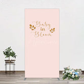 Aperturee - Aperturee Sweet Pink Boho Leaves Baby Shower Rectangle Backdrop