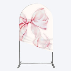 Aperturee - Aperturee Sweet Pink Bow Simple Happy Birthday Arch Backdrop