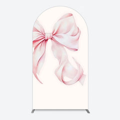 Aperturee - Aperturee Sweet Pink Bow Simple Happy Birthday Arch Backdrop