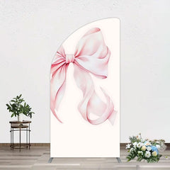Aperturee - Aperturee Sweet Pink Bow Simple Happy Birthday Half Moon Arch Backdrop
