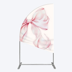 Aperturee - Aperturee Sweet Pink Bow Simple Happy Birthday Half Moon Arch Backdrop