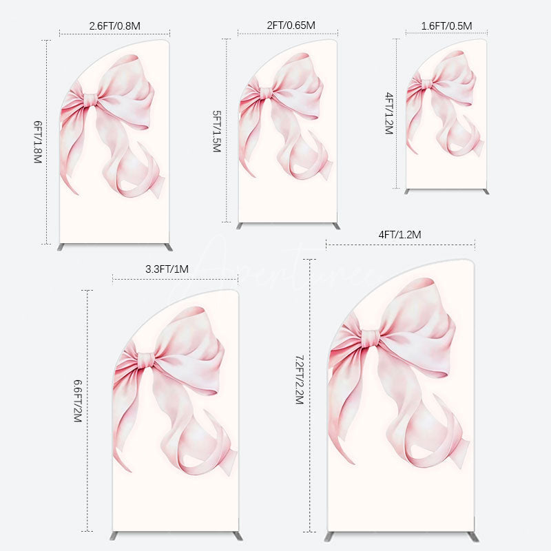 Aperturee - Aperturee Sweet Pink Bow Simple Happy Birthday Half Moon Arch Backdrop
