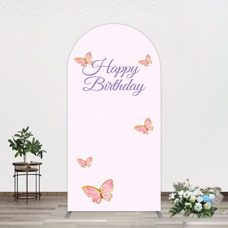 Aperturee - Aperturee Sweet Pink Butterfly Happy Birthday Arch Backdrop