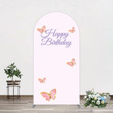 Aperturee - Aperturee Sweet Pink Butterfly Happy Birthday Arch Backdrop