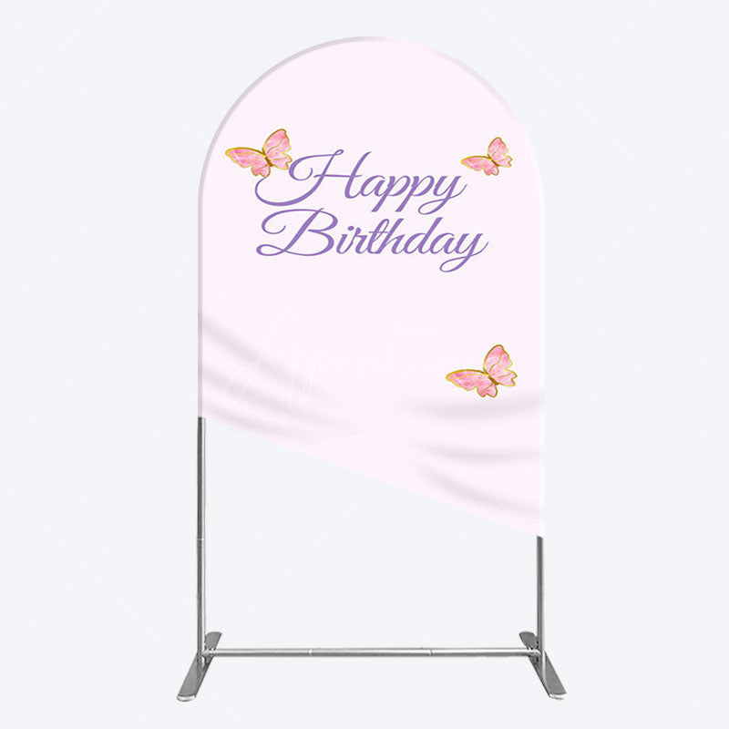 Aperturee - Aperturee Sweet Pink Butterfly Happy Birthday Arch Backdrop