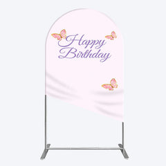Aperturee - Aperturee Sweet Pink Butterfly Happy Birthday Arch Backdrop