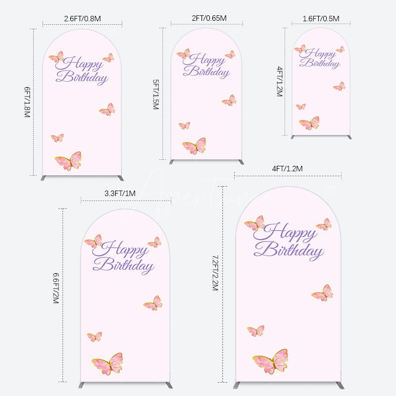 Aperturee - Aperturee Sweet Pink Butterfly Happy Birthday Arch Backdrop
