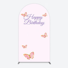Aperturee - Aperturee Sweet Pink Butterfly Happy Birthday Arch Backdrop