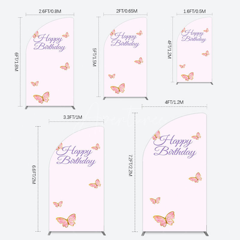 Aperturee - Aperturee Sweet Pink Butterfly Happy Birthday Half Moon Arch Backdrop