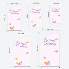 Aperturee - Aperturee Sweet Pink Butterfly Happy Birthday Half Moon Arch Backdrop