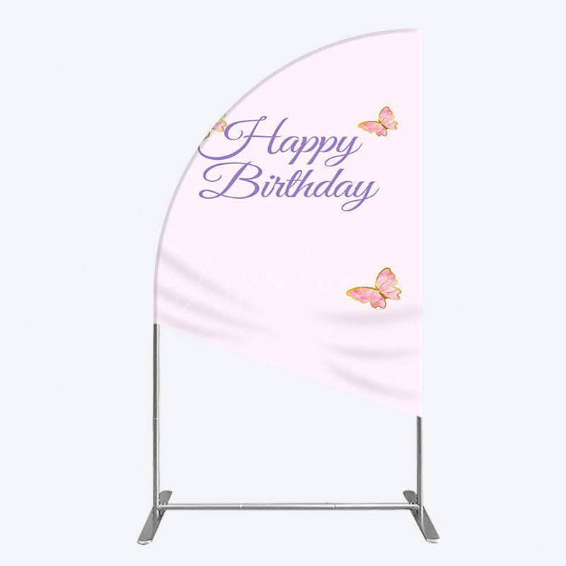 Aperturee - Aperturee Sweet Pink Butterfly Happy Birthday Half Moon Arch Backdrop