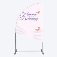 Aperturee - Aperturee Sweet Pink Butterfly Happy Birthday Half Moon Arch Backdrop