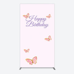 Aperturee - Aperturee Sweet Pink Butterfly Happy Birthday Rectangle Backdrop