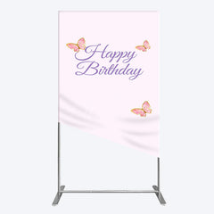 Aperturee - Aperturee Sweet Pink Butterfly Happy Birthday Rectangle Backdrop