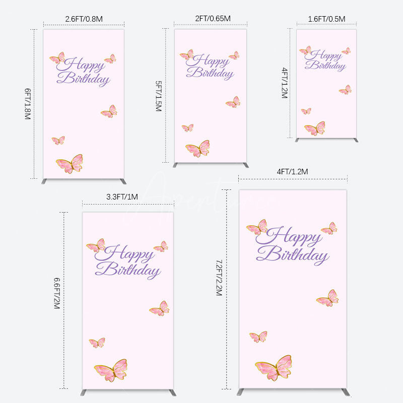 Aperturee - Aperturee Sweet Pink Butterfly Happy Birthday Rectangle Backdrop