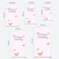 Aperturee - Aperturee Sweet Pink Butterfly Happy Birthday Rectangle Backdrop