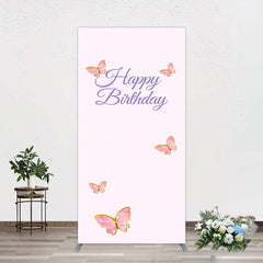 Aperturee - Aperturee Sweet Pink Butterfly Happy Birthday Rectangle Backdrop