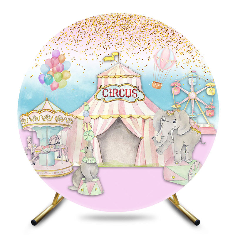 Aperturee - Aperturee Sweet Pink Circle Circus Happy Birthday Backdrop