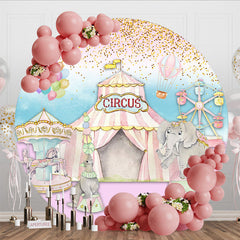 Aperturee - Aperturee Sweet Pink Circle Circus Happy Birthday Backdrop