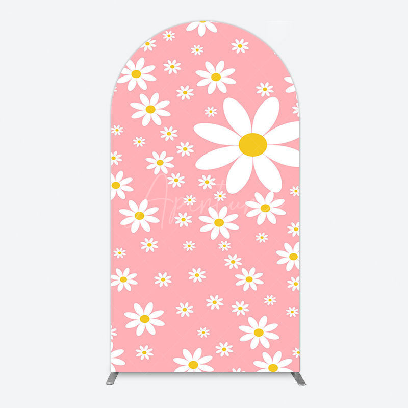 Aperturee - Aperturee Sweet Pink Daisy Cute Happy Birthday Arch Backdrop
