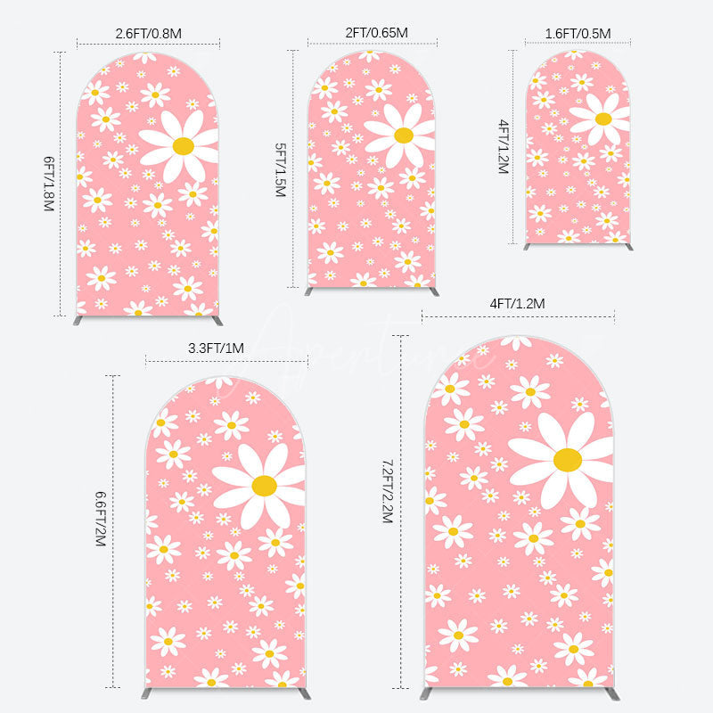 Aperturee - Aperturee Sweet Pink Daisy Cute Happy Birthday Arch Backdrop