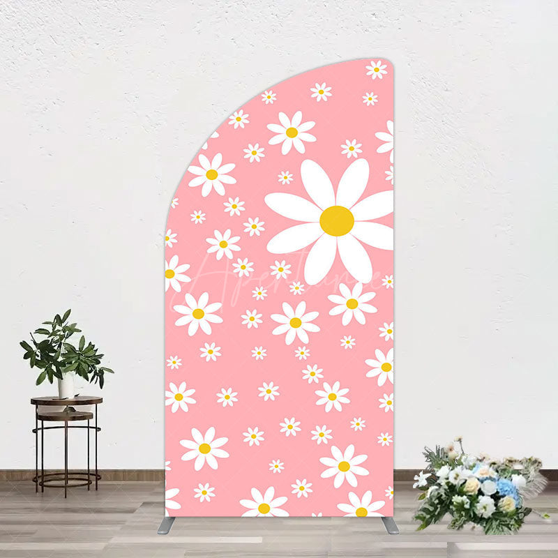 Aperturee - Aperturee Sweet Pink Daisy Cute Happy Birthday Half Moon Arch Backdrop