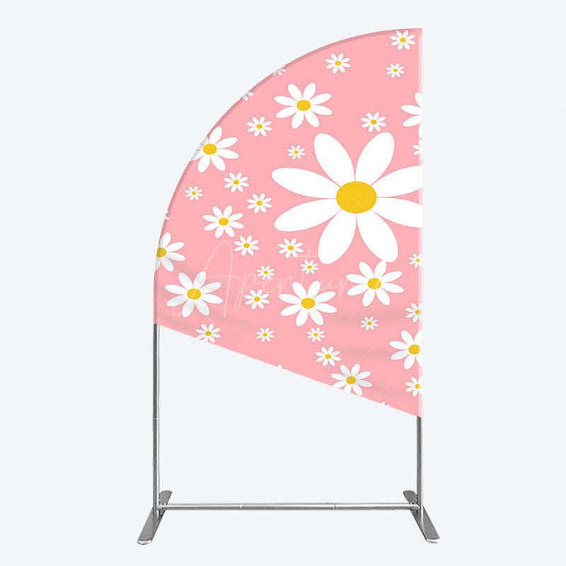 Aperturee - Aperturee Sweet Pink Daisy Cute Happy Birthday Half Moon Arch Backdrop