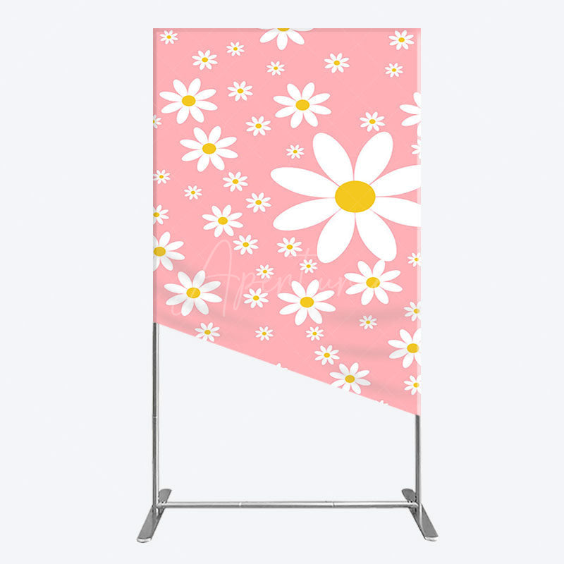 Aperturee - Aperturee Sweet Pink Daisy Cute Happy Birthday Rectangle Backdrop
