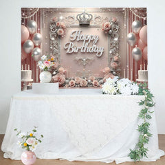 Aperturee - Aperturee Sweet Pink Floral Balloon Crown Birthday Backdrop
