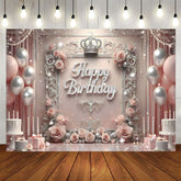 Aperturee - Aperturee Sweet Pink Floral Balloon Crown Birthday Backdrop