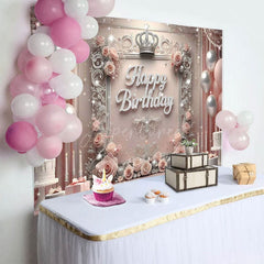 Aperturee - Aperturee Sweet Pink Floral Balloon Crown Birthday Backdrop
