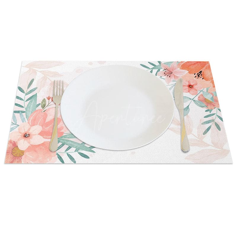 Aperturee - Aperturee Sweet Pink Floral Elegant Spring Set of 4 Placemats