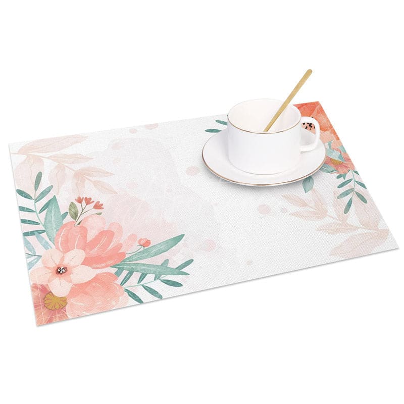 Aperturee - Aperturee Sweet Pink Floral Elegant Spring Set of 4 Placemats